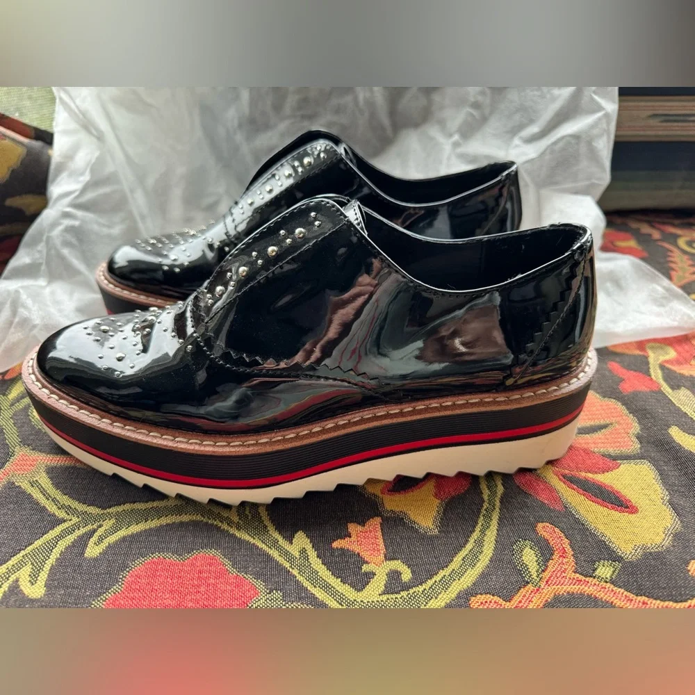 Zara Woman: Slip On Black Patent Studded Brogue Sz 38/7.5 - Picture 3 of 10